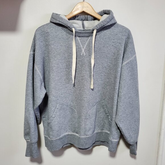 FREE ASSEMBLY Double Pocket Hoodie Sweatshirt Loose Fit Fleece Grey Womens Large - Picture 2 of 12